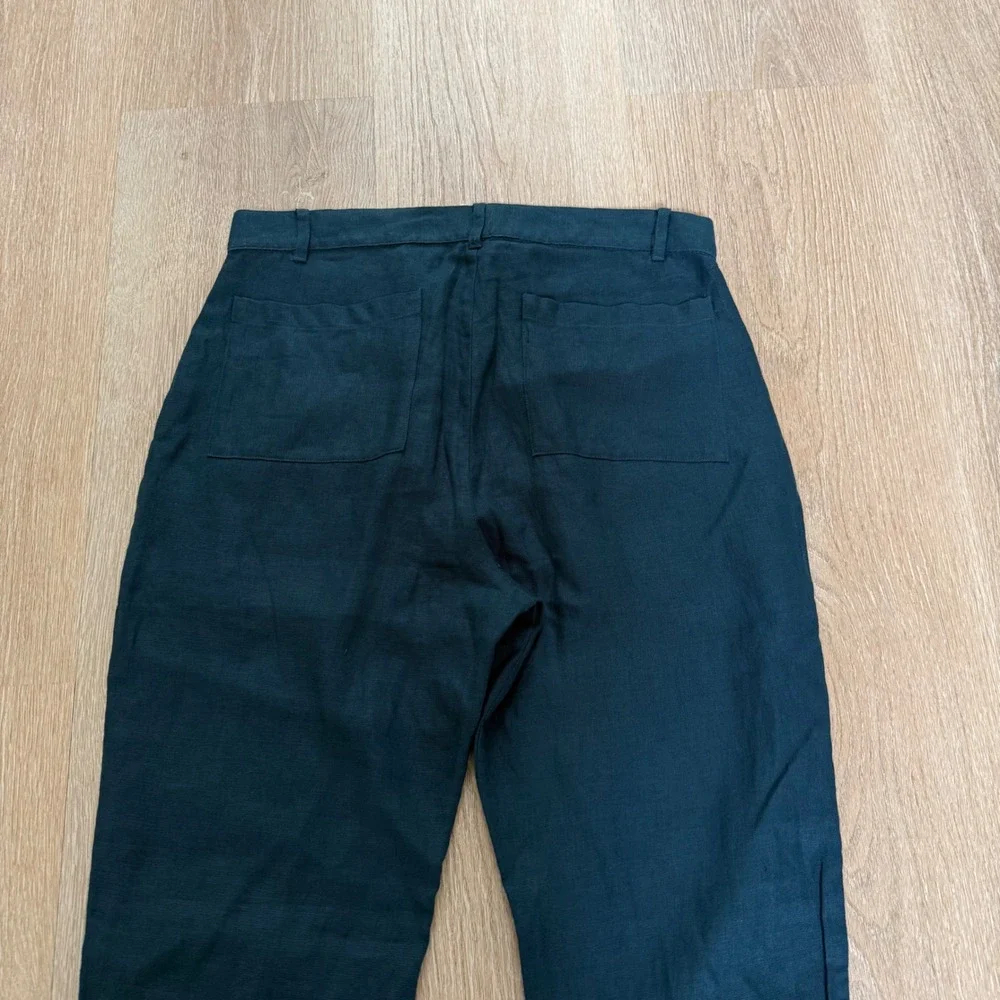 Alex Crane Cham Linen Pants Mens 30 Dark Teal Blue Green Straight Leg Button Fly